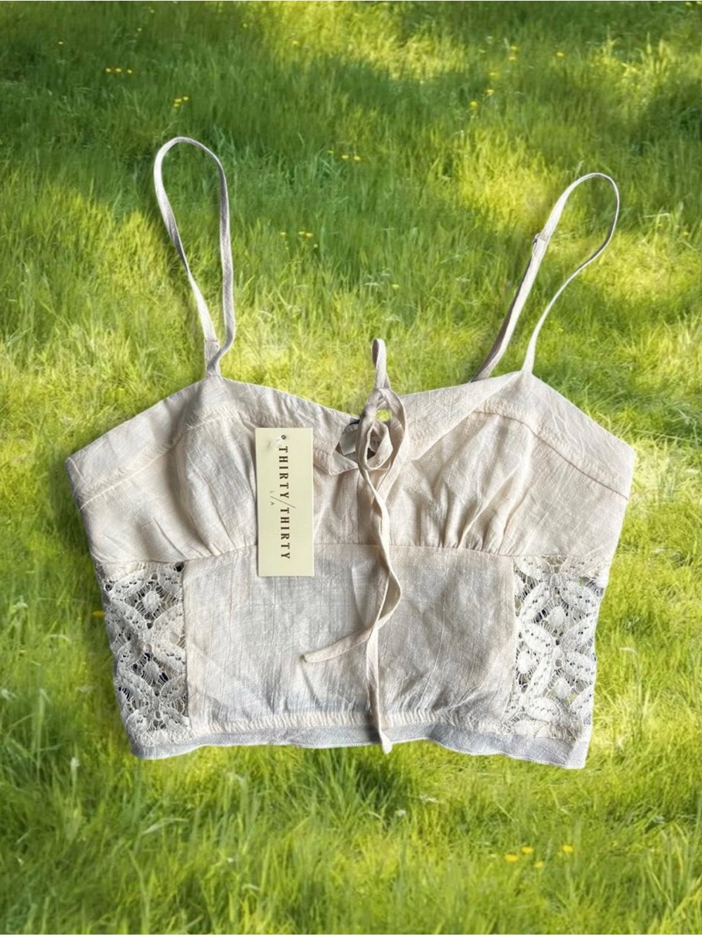 Thirty Thirty Cream Lace-Panel Cropped Cami